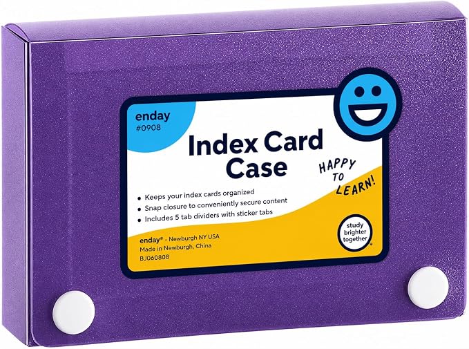 Enday Index Card Holder 3x5, Purple Index Card Case with 5 Tab Dividers, Index Card Organizer, Flash Card Holder, Holds 100 Cards.
