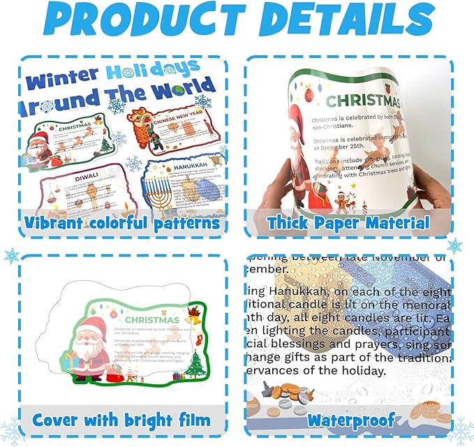 Winter Bulletin Board Decorations Set Holidays Around The World Classroom Posters Decorations with Chinese New Year Hanukkah Diwali Christmas Winter Solstice Cutouts School Classroom Door Decor