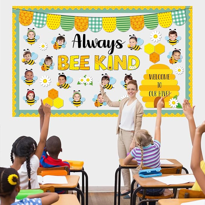 Naozinebi Bee Bulletin Board Set Always Bee Kind Classroom Decorations Honey Daisy DIY Photo Crafts Summer Cutouts for Teachers Students Back to School Kindergarten Wall Door Decors Party Supplies
