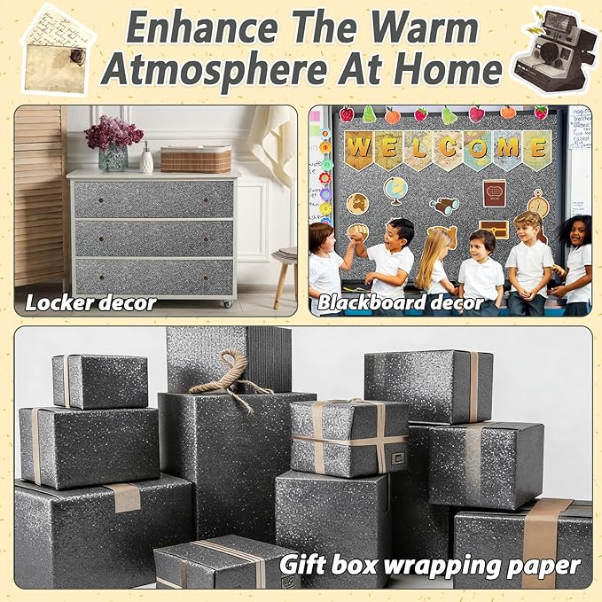 Glitter Bulletin Board Paper Roll Sparkle Wrapping Paper Bulletin Board Decor Glitter Poster Gift Wrapping DIY Art Crafts Wallpaper Background for Home Office Classroom Decoration 17" x 20ft, Gray