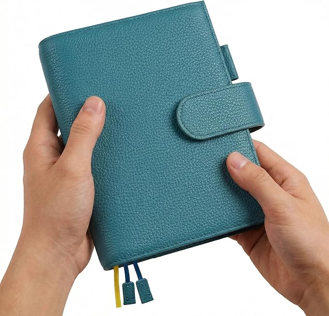 A6 Genuine Leather Techo Notebook Cover Compatible with Hobonichi Original Stalogy Midori MD with 5 Card Slots Pen Loop Bookmarks Back Pocket