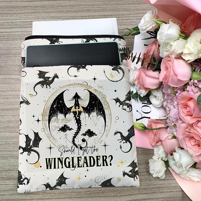 Fourth Wings Inspired Book Sleeve, Book Sleeves with Zipper, Dragon Book Sleeve for Book Lovers, Book Pouch Kindle Protector, Gifts for Women Teacher Librarian Bookworm Bookish (White-A, Large)