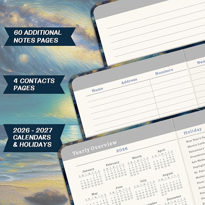 Pocket Calendar 2026-2027 - Pocket Planner 2026-2027 for Purse, Jul 2026 - Jun 2027, 6.4''×3.8'', 26-27 Planner Weekly and Monthly with Pen Loop, Back Pocket, Elastic Closure, Note Pages - Mountain and Sea