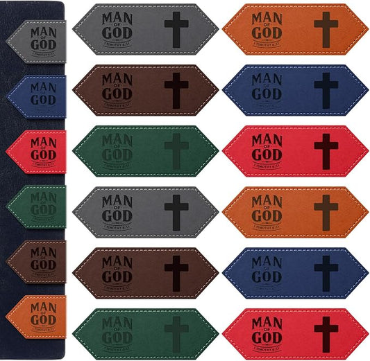 AmazingSpark 12 Pcs Man of God Cross Gift Bulk for Father's Day Christian Leather Magnetic Bookmarks Religious Gift for Men Dad Church Pastors Missionary Husband (Classic)