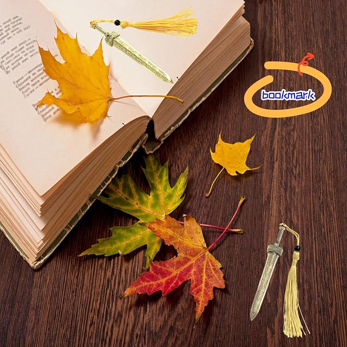 Sword Bookmark, Metal Bookmark, Bookmarks with Tassels, Your Reading Assistants, Classroom Prizes, Men Bookmarks, Office School Library Bookstore Home (Gold+Bronze)