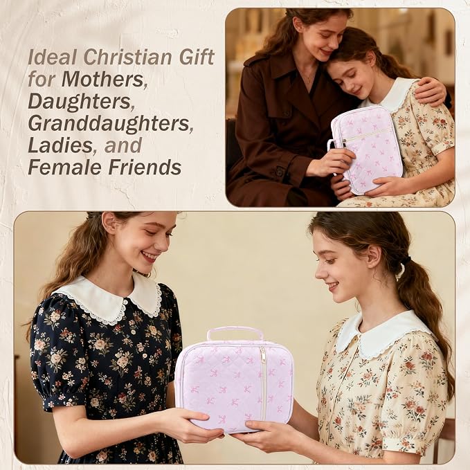 XKDOUS Bible Cases with Study Supplies Durable Carrying Book Case Quilted Bible Cover Large Bible Bag with Handle & Zippered Pocket Portable Church Book Holder for Women