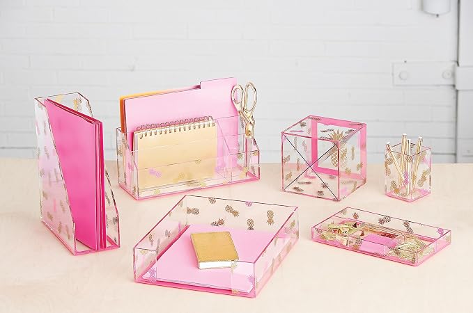 Deflecto Desklarity Storage Cube Organizer Cross Dividers, Desk Accessories, Precisely Pineapple, Acrylic, Clear, 6"W x 6"H x 6"D (41696)