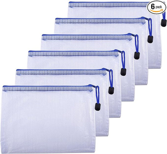 6 Pcs 4.72" x 6.3" A6 Sizes Mesh Zipper Pouch Bags, Mesh Bags with Zipper，Waterproof Clear Document Pouch for Organization Puzzles Travel, Office, Classroom Organization, A6 White