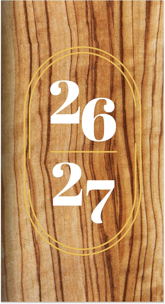 TF Publishing 2026-2027 Classic Oak Small Monthly Pocket Planner with 2 Page Large Calendar Grid and Lined Notes Section - 2 Year Pocket Calendar 2026-2027 Perfect for Purse - 3.5in x 6.5in