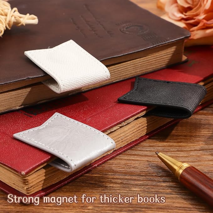3PCS Magnetic Leather Bookmarks，Book Marks for Books, Strong Magnet Reading Accessories for Men & Women，Long-Lasting and Durable Gift Suitable for Book Lovers & Students (Black, Silver, White)