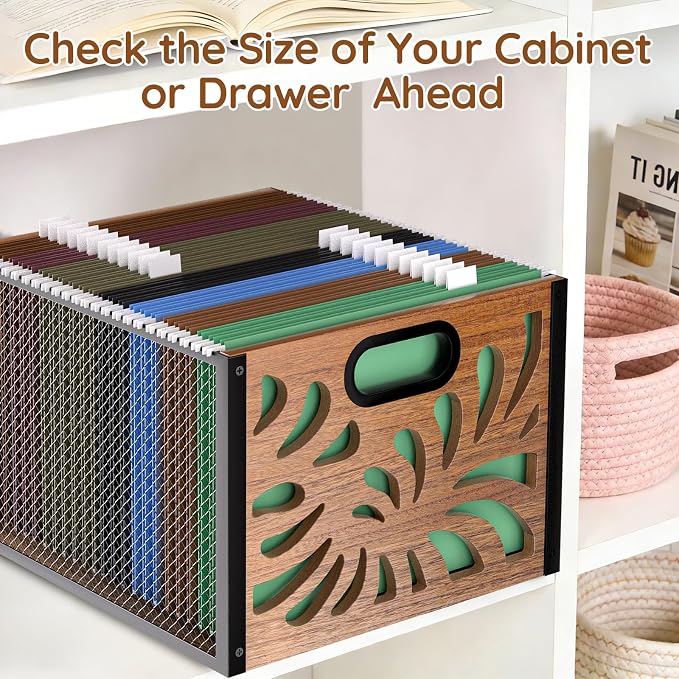 Wood File Box,Hanging File Organizer Box,Portable Files Storage Boxes,Decorative Filing Boxes Bin for Letter Size,Desktop Files Folder Organizer for Home Office School Desk Cabinet
