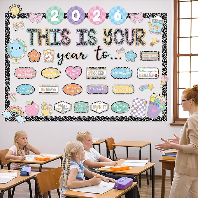 Eaasty Composition This is Your Year to Bulletin Board Set Composition Notebook Pencil Cutouts Motivational Welcome Back to School Classroom Decor for School Office Chalkboard Door Wall Decor Supply