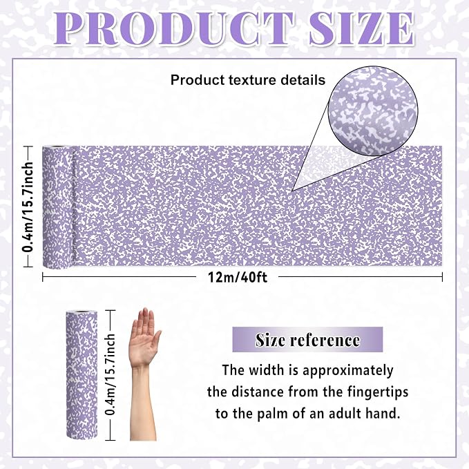 Purple Composition Bulletin Board Roll Reusable Waterproof Erasable Composition Notebook Non-Woven Fabric Bulletin Board Roll Purple Background Poster for Classroom Decor Wrapping Craft 15.7" x 40ft