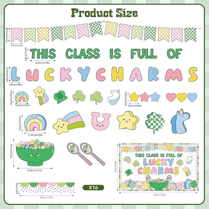 St. Patrick's Day Bulletin Board Decorations Classroom Bulletin Board Set Irish Clover Unicorn Cutouts for School Chalkboard Wall Door St. Patrick's Day Party Supplies