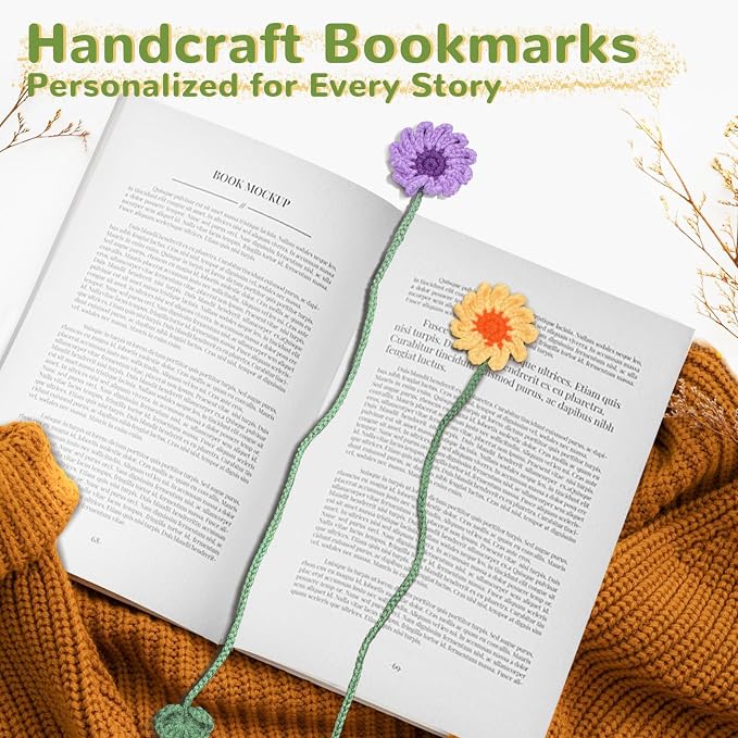 6 Pack Crochet Bookmarks for Women,Daisy Flower Handmade Personalized Cute Bookmarks,Gifts for Book Lovers and Teachers,Bag Charms,Keychain
