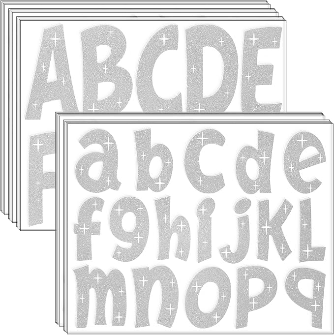 260 PCS Bulletin Board Letters 4 Inch Glitter Large Sticker Letters for Bulletin Board Self-Adhesive Alphabet Poster Board Letter for Classroom Home School Decor(Silver)