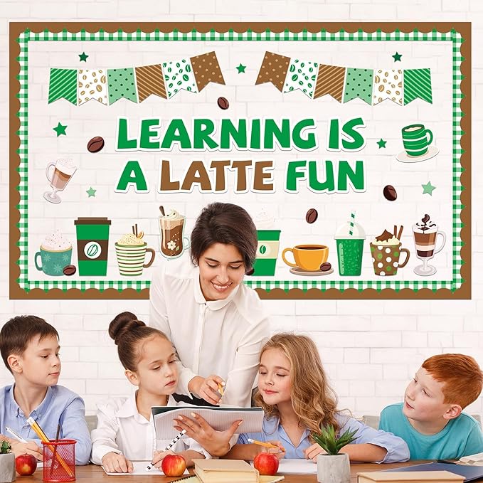 gisgfim Coffee Bulletin Board Decorations Set Coffee Cup Theme Classroom Decor Latte Paper Cutouts Learning Motivational Inspirational Positive Bulletin Board for Back to School Home Chalkboard Wall