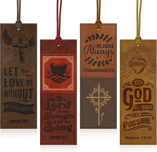 8PCS Leather Bookmark Bible Bookmarks for Reading Women Men Teacher Book Lovers Gifts, Stitched Religious Christian Bookmark Page Markers Inspirational Bible Verse Scripture Book Marks (Vintage)