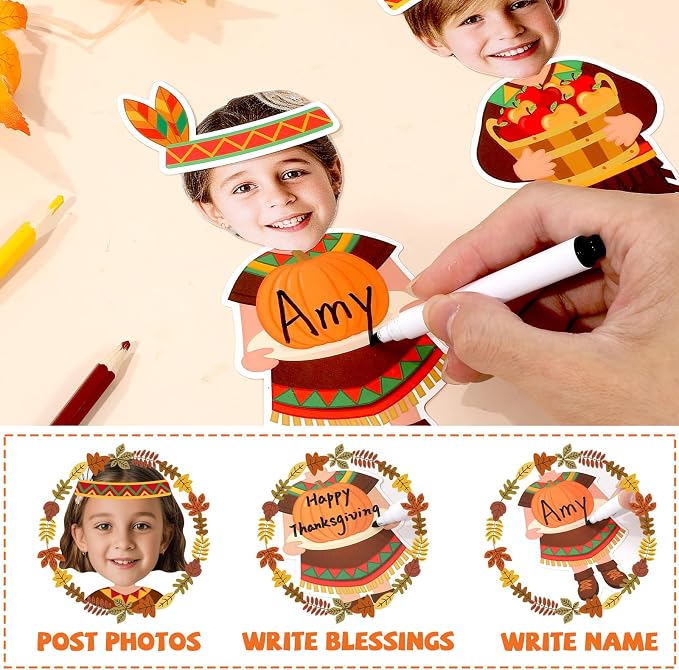 60Pcs Thanksgiving Indian Paper Cutouts Bulletin Board Decorations Cutting Fall DIY Photo Picture Crafts Autumn Cutouts Happy Thanksgiving Indian Classroom Supplies for Party School Home Wall Decor