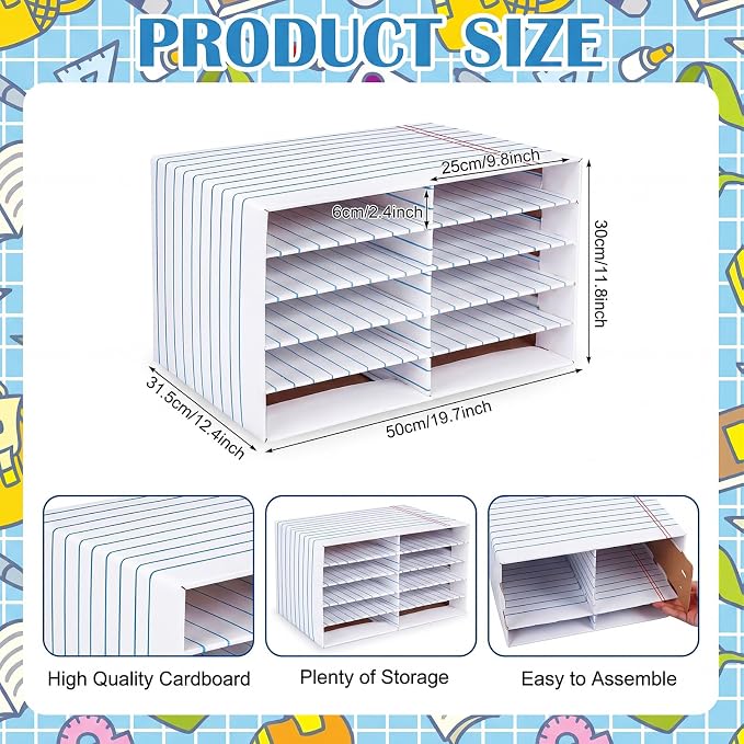 Colingmill 2 Pcs Notebook Classroom Paper Storage Organizer Construction Paper Storage Desktop Mailbox File Sorter Literature Cardboard Organizer for Home Office School, 19.7 x 12.4 x 11.8 Inch