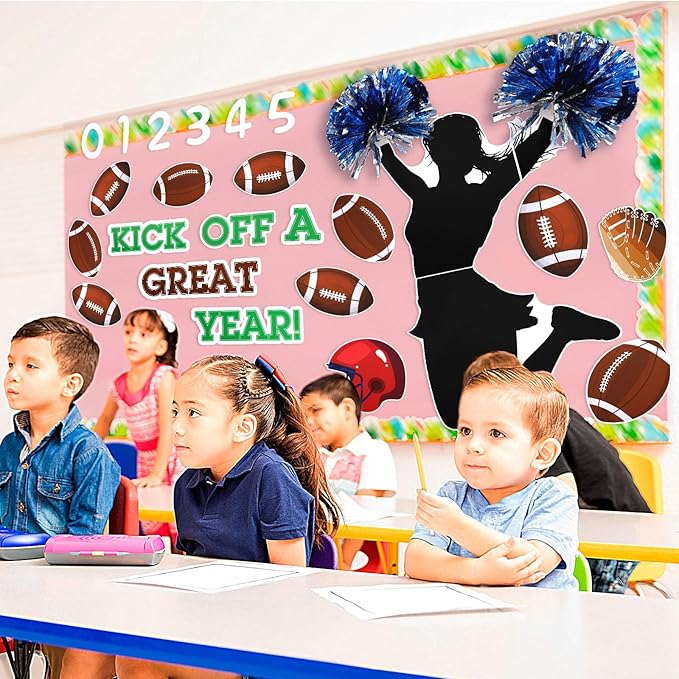 TaoBary Football Bulletin Board Decorations Set 3D Kick Off a Great Year Football Classroom Decorations Back to School Bulletin Boards Cutout for Sports School Classroom Blackboard