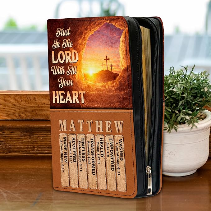 Personalized Man of God Bible Cover, God Says I Am Bible Case PU Leather, Bible Holder Handle Zipper, Faith Scripture with Name Case Bag, Religious Gifts for Church Christians Women Men (04)