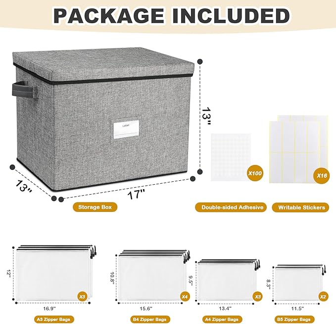 Board Game Storage Box, Board Game Organizer Box with 12pcs Zipper Bags and Writable Stickers, Game Storage Containers with Lid for Office Supplies, Puzzles, Craft Product