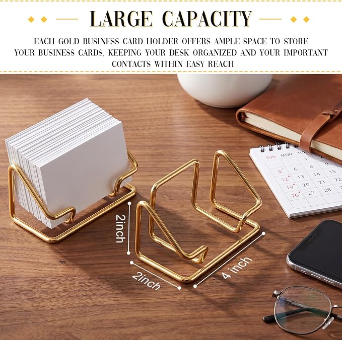 6 Pack Metal Business Card Holder for Desk Gold Cardholder Office Display Stand 4 Inch Cute Office Accessories Gift for Men Women Boss Colleague Desktop(Simple)