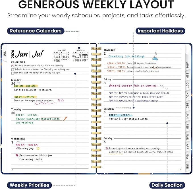 Planner 2026-2027, Academic Year Monthly and Weekly Calendar Planner, Jul 2026 - Jun 2027, Hardcover Teacher Student Planning Agenda book with Tabs, Perfect for School Office Supplies, 6.3" x 8.5" - Starry Night