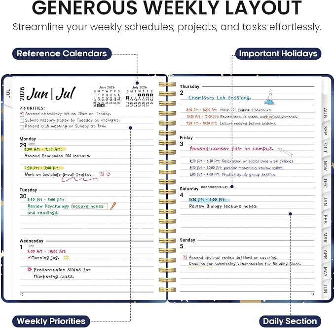 Planner 2026-2027, Academic Year Monthly and Weekly Calendar Planner, Jul 2026 - Jun 2027, Hardcover Teacher Student Planning Agenda book with Tabs, Perfect for School Office Supplies, 8.5" x 11" - Starry Night