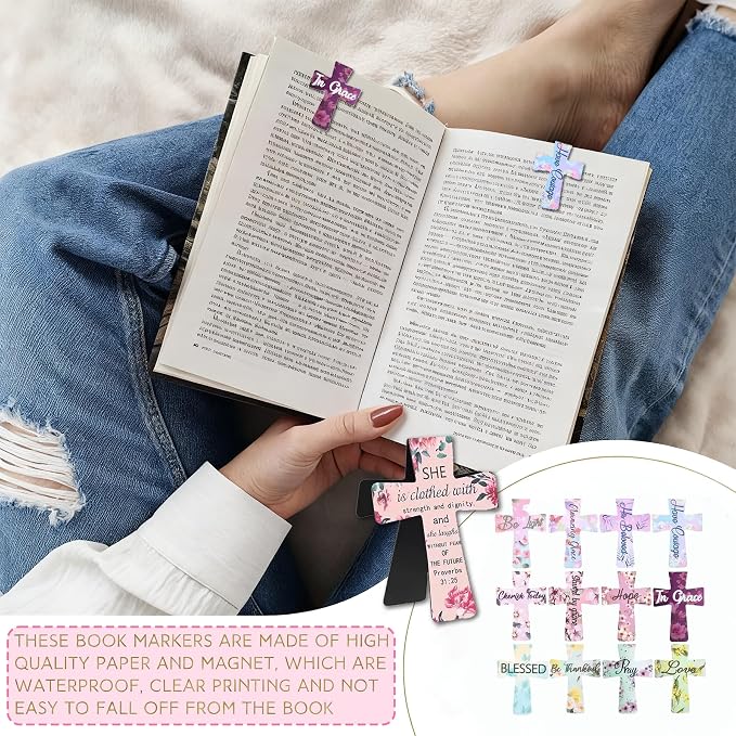 18PCS Magnetic Cross Bookmarks Gifts, Magnetic Bookmark Christian Cross Magnetic Page Markers Religious Bible Verses Bookmarks for Bible Study, Readers, Teachers, Students (F)
