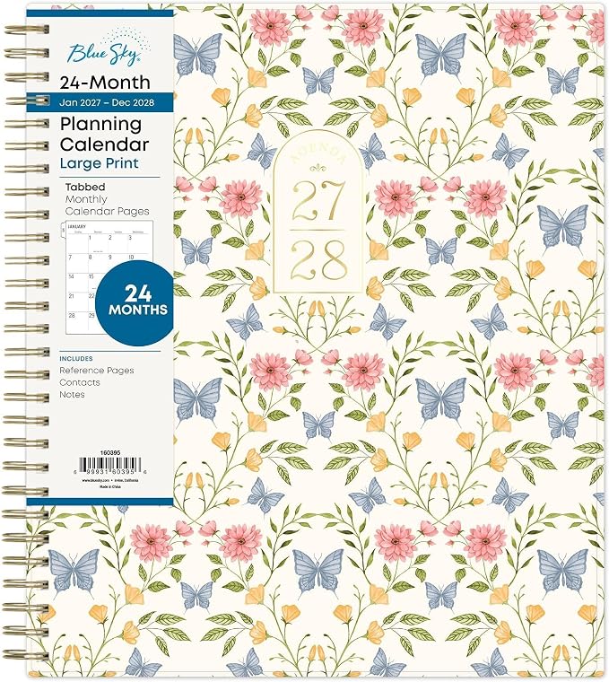 Blue Sky 24-Month 2027 Monthly Large Print Planner Calendar, January 2027 - December 2028, 8" x 10", Flexible Cover, Laminated Tabs, Durable Twin Wire Binding, Moyer