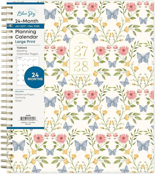 Blue Sky 24-Month 2027 Monthly Large Print Planner Calendar, January 2027 - December 2028, 8" x 10", Flexible Cover, Laminated Tabs, Durable Twin Wire Binding, Moyer