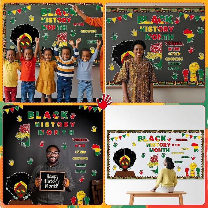 89 Pcs Black History Month Decorations Classroom Black History Bulletin Board Set African American Inspirational Bulletin Board Cutouts Borders for School Wall History Month Classroom Decor