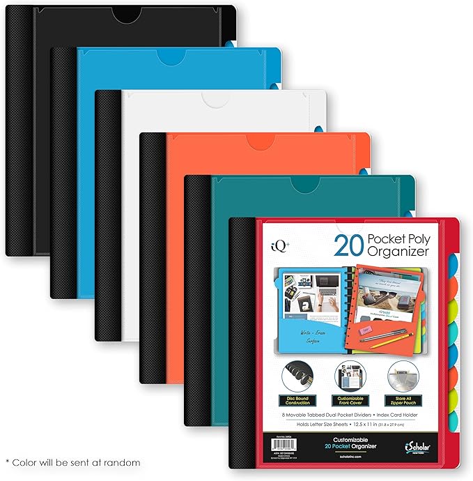 iScholar 20 Pocket Folder with Zipper Pouch, Color May Vary (34906)