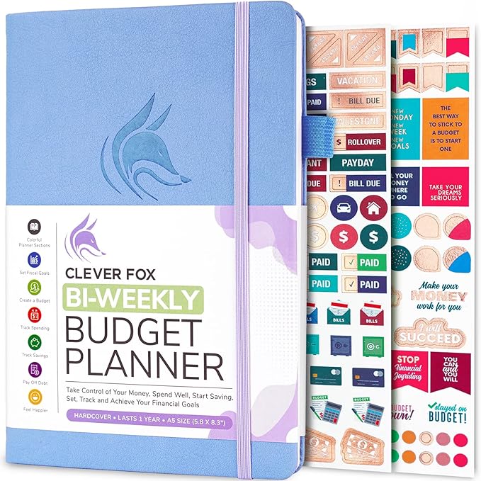 Clever Fox Bi Weekly Budget Planner – Undated Financial Organizer Book – Expense Tracker, Budgeting & Bill Notebook, A5 (Periwinkle)