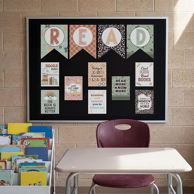Reading Classroom Decorations Library Posters Bulletin Board Sets for Elementary Classroom Pennants Decor for Back to School Nursery Library Teacher Supplies (Classic Colors)