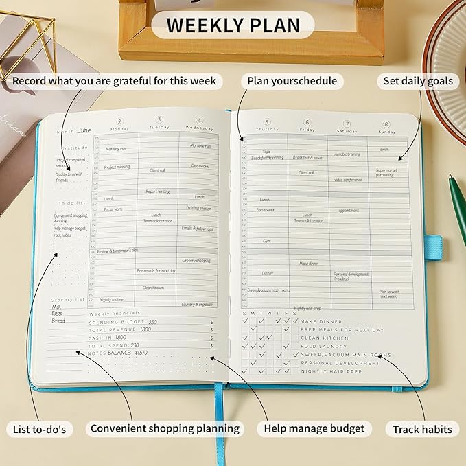 Planner 2025-2027, 36 Months Weekly and Monthly Planner with Budget & Goal Setting, 8.3" x 5.7", Flexible Cover, Daily Organizer with Inner Pocket, Bookmarks, Pen Holder for School Office Home–Blue