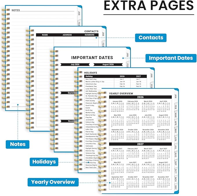 2026 Planner - Weekly and Monthly Planner, January 2026 to December 2026, Spiral Bound 2026 Calendar Planner Book, Inner Pocket, Perfect for Office Home School Supplies - A5 (6.3" x 8.5"), Azure Blue
