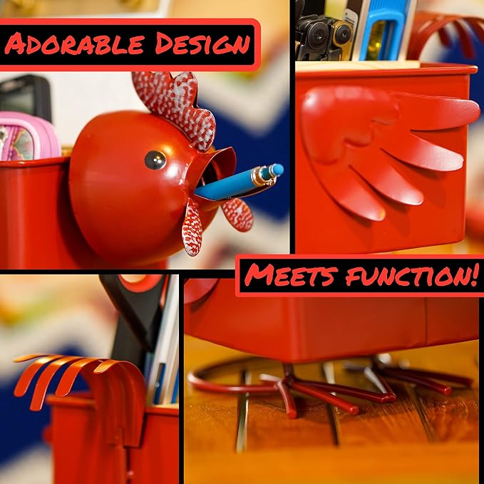 Made Easy Kit Desk Organizer, 1-5 Module Compartments - Storage for Stationery Supplies, Accessories, brushes - Home, Office, School, Dorm, Studio - Build in Pen & Pencil Holder (Red Rooster)