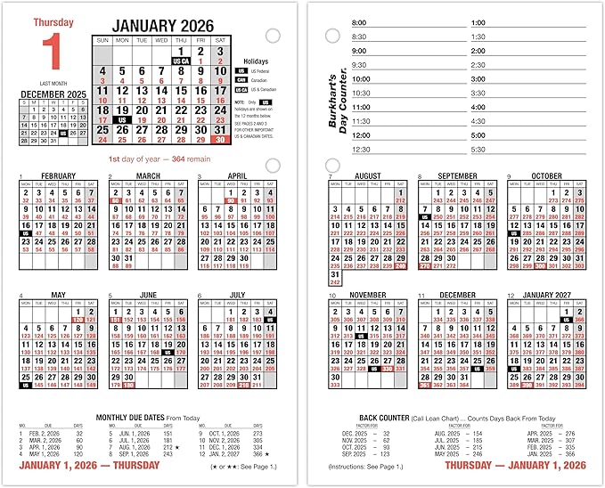 AT-A-GLANCE 2026 Desk Calendar Refill, Daily, 4-1/2" x 7-1/2", Large, Loose-Leaf, Burkhart's Day Counter (E7125026)