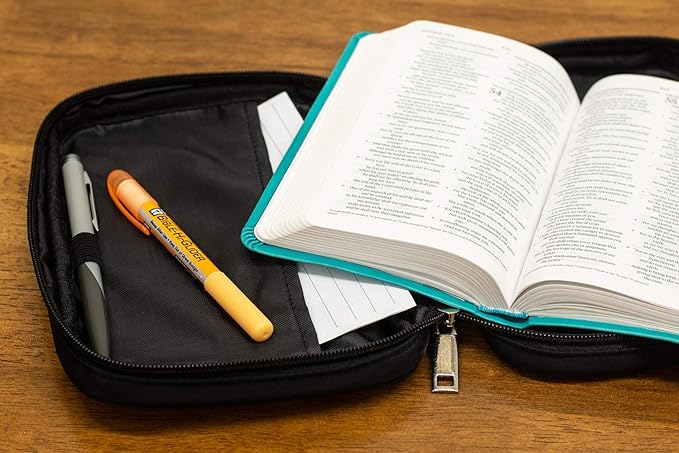 Black Zipper Pocket Microfiber Fabric Paper Back Bible Cover Case with Handle