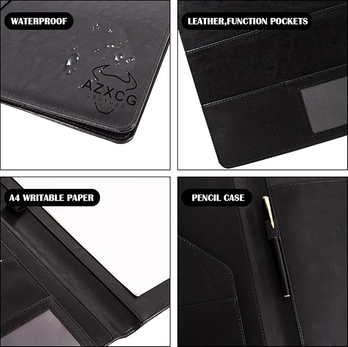 Free Engraved Name,Padfolio Portfolio PU Leather Binder,Interview Resume Folder,Business Card Holder, Organizer with A4 Legal Pads for Men Women(Black,Custom)
