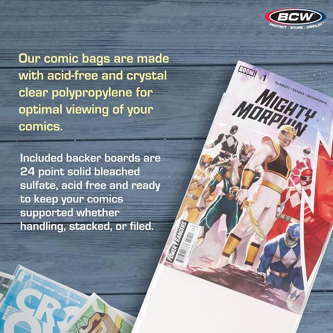 BCW Comic Book Protection Combo: 200 Modern Bags + 200 Backing Boards | Ultimate Safeguard for Comics | Plastic Protectors and Backer Boards