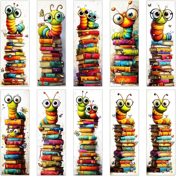 Wxiben Cute Bookworm Bookmarks Gifts - 100 Pcs Funny Insect Paper Bookmarks Double Sided Worms Book Markers Page Clip Gift for Women Men Teachers Office Book Lovers Reading Bookish Supplies