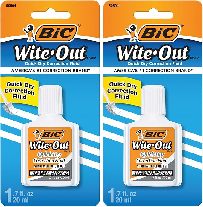 BIC Wite-Out Correction Fluid, White, 20mL | Quick Dry | Easy Application | 2-Pack