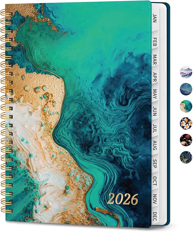 2026 Planner, Monthly and Weekly Calendar Planner for Women, Jan 2026 - Dec 2026, Hardcover Pretty 2026 Agenda Planner Book with Tabs, Spiral Bound, Perfect for School Office Home Supplies, 8.5" x 11" - Emerald Shores