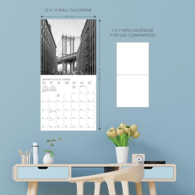 Graphique 2026 New York Wall Calendar | 12” x 12” | Thick Paper | Home & Office Organizer | Large Monthly Grid | 3 Languages & Marked Holidays | 4 Month Preview Page for 2027