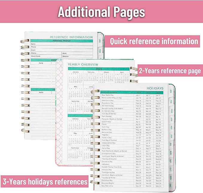 2026 Planner, Weekly and Monthly Calendar Planner for Women, Jan 2026 - Dec 2026, Hardcover Planning Agenda book, Spiral Bound, Inner Pocket, 6.3" x 8.5"