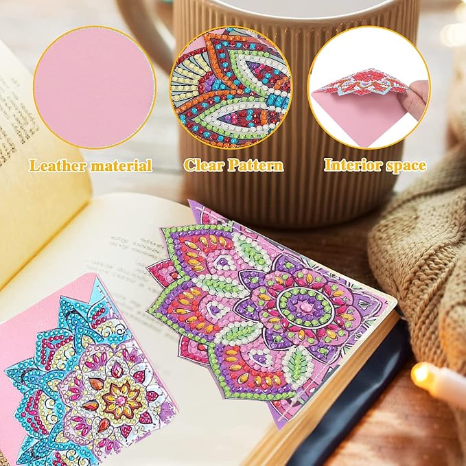 16 Pcs Diamond Painting Bookmark, DIY Corner Book Makers for Book Lovers, Diamond Art Beginners, Small Diamond Art Kits, Paint by Art Crafts Supplies Gift for Women Girls (Mandala)